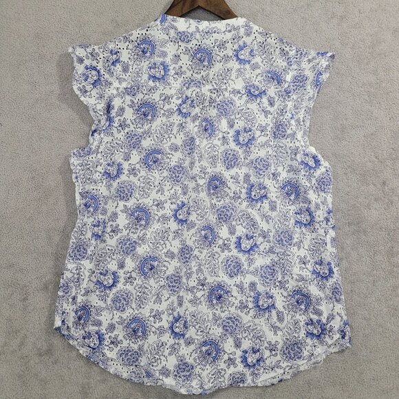 CeCe Womens Blue & White Floral Lace Trim Blouse Size XL - Picture 2 of 7